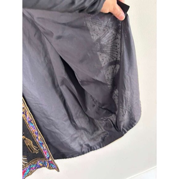 Vintage 80s Lawrence Kazar Womens Black Silk Beaded Sequin Tassel Jacket Size XL - Picture 15 of 16